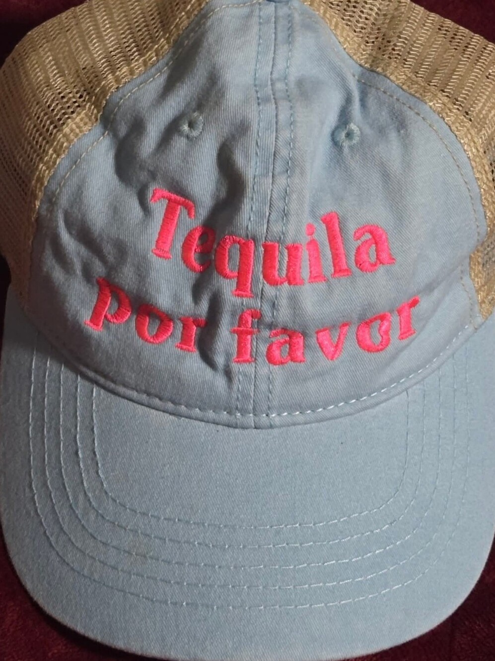 Light Blue 'Tequila Por Favor' Mesh-Back Messy Bun Hat